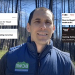 A graphic of BC Wildlife Federation (BCWF) Executive Director Jesse Zeman with screenshots of news articles covering the new fines in BC for illegal hunting and poaching.